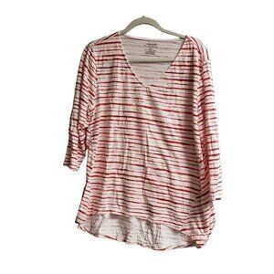 Chico's Ultimate Tee‎ Womens Top Size 3 XL White Red Striped
